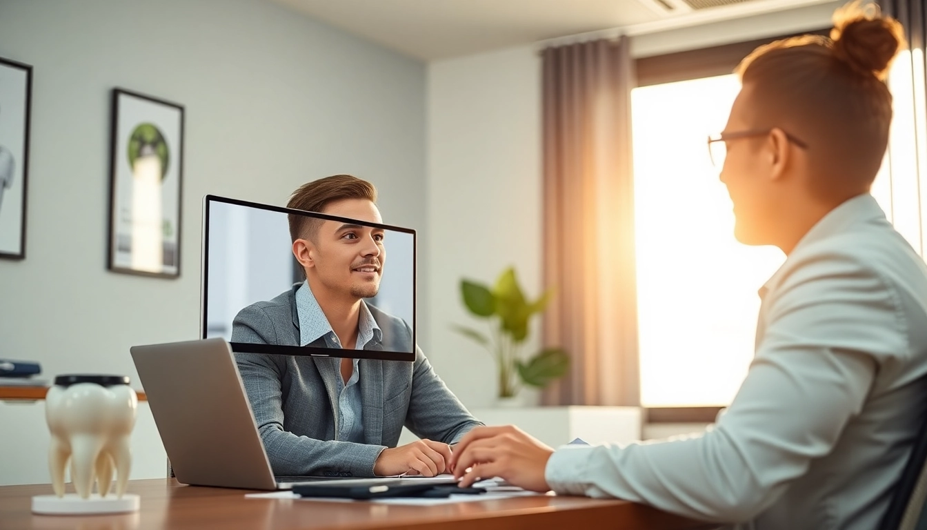 Headhunter Zahnmedizinische Fachangestellte connecting with a dental practice via video call to discuss staffing.