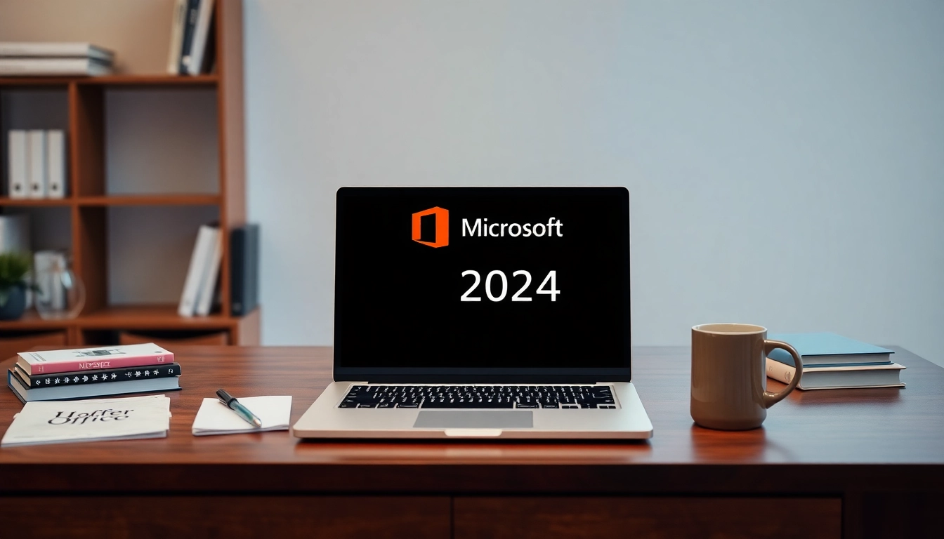 Erkunden Sie das Microsoft Office 2024 kaufen mit einem Laptop in einem modernen Büro. Ideal für produktive Arbeiten.
