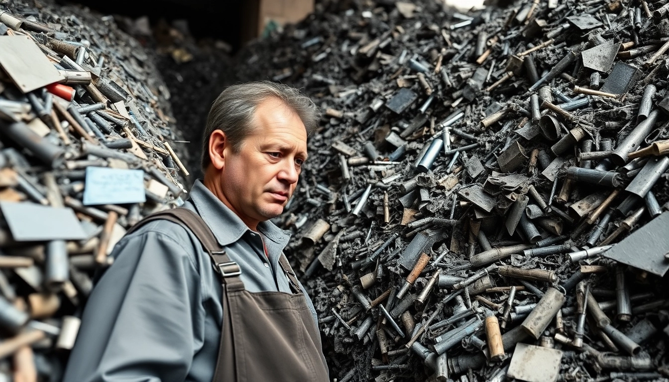 Professioneller Schrotthandel Düsseldorf bei der Abholung von Schrottmaterialien in einer geschäftigen Umgebung.