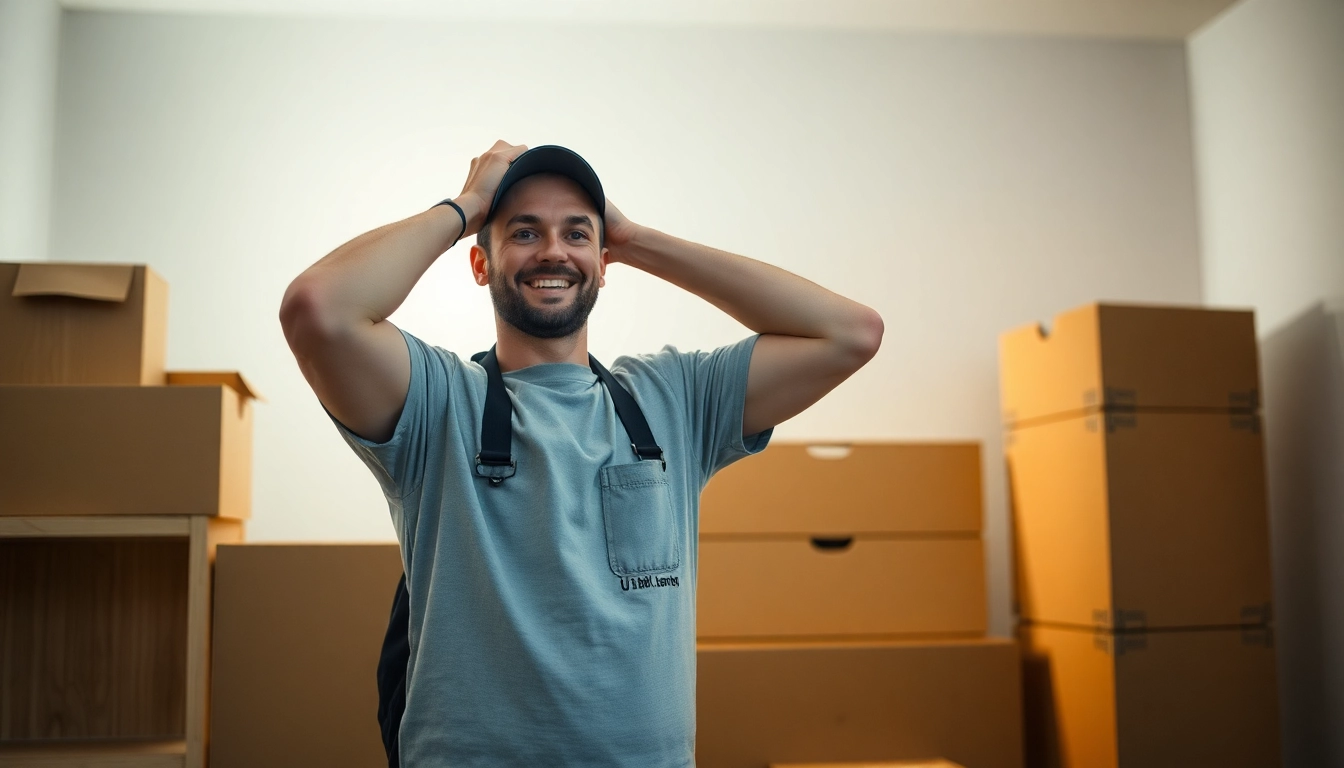 Umzugsunternehmen Leverkusen: Professioneller Umzugshelfer hebt Möbel mit Sorgfalt an.