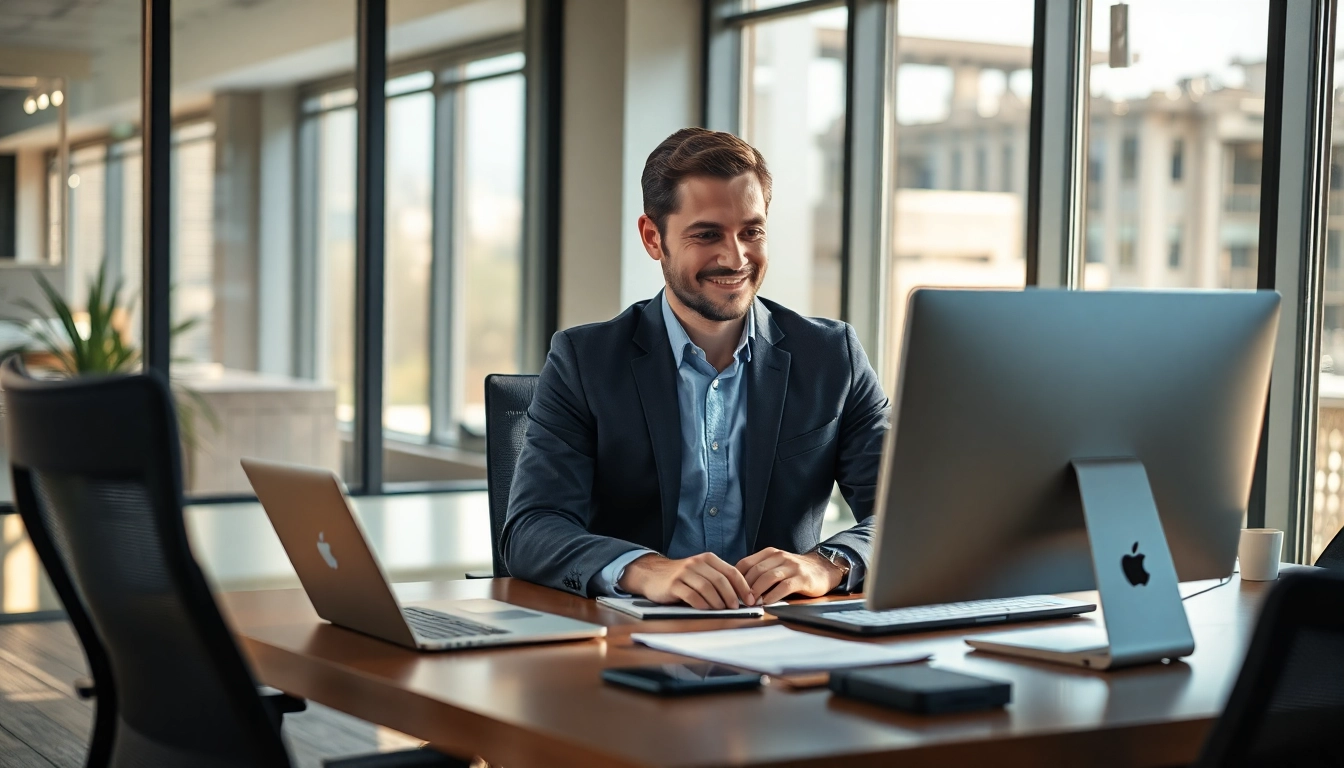 Headhunter IT berät erfolgreich einen Kunden in einem modernen Büro mit technologischen Hilfsmitteln.