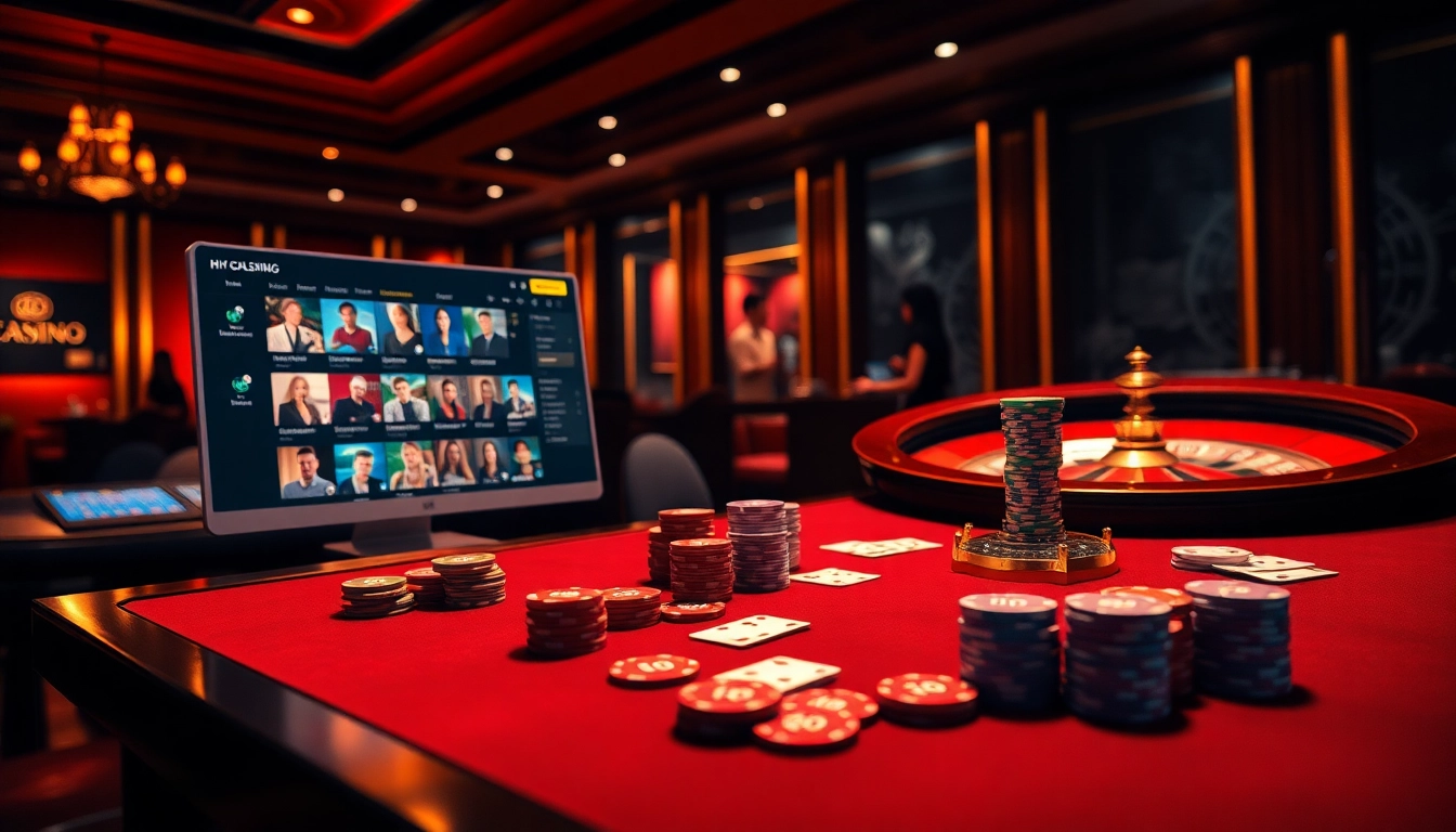 Engaging HM88 online casino scene with vibrant chips and cards on the table.