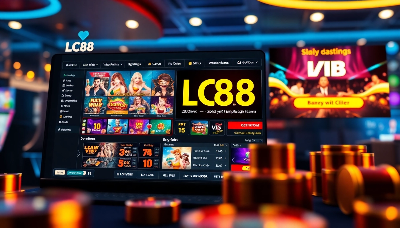 Experience the excitement of LC88 Vip with a dynamic online gambling interface showcasing engaging games and promotions.