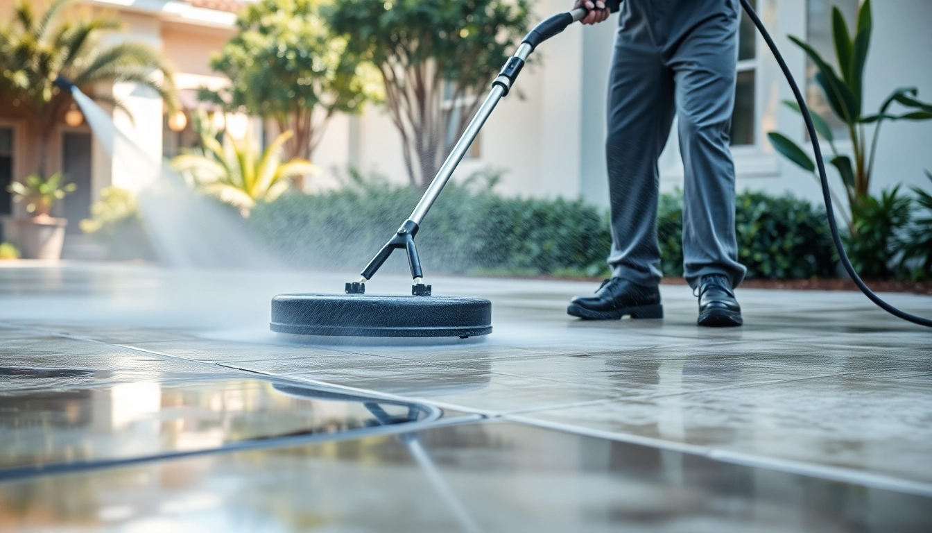 Concrete cleaning in Kissimmee, FL, showcasing professionals revitalizing surfaces.