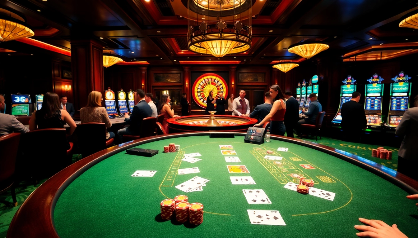 Experience high-stakes gameplay at MM88 COM with luxurious casino tables and vibrant atmosphere.