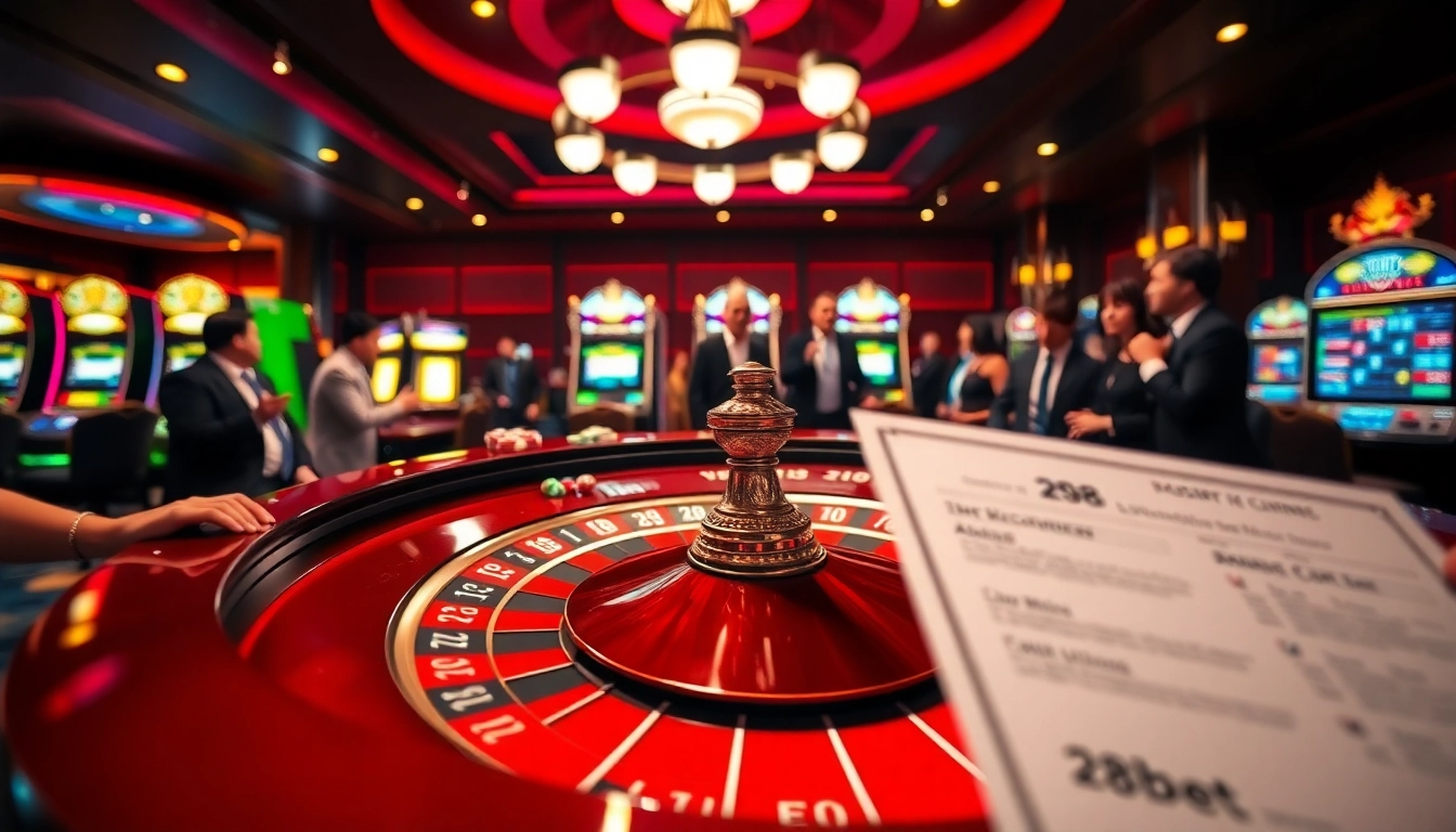28Bet players enjoying thrilling roulette action in a luxurious casino setup.