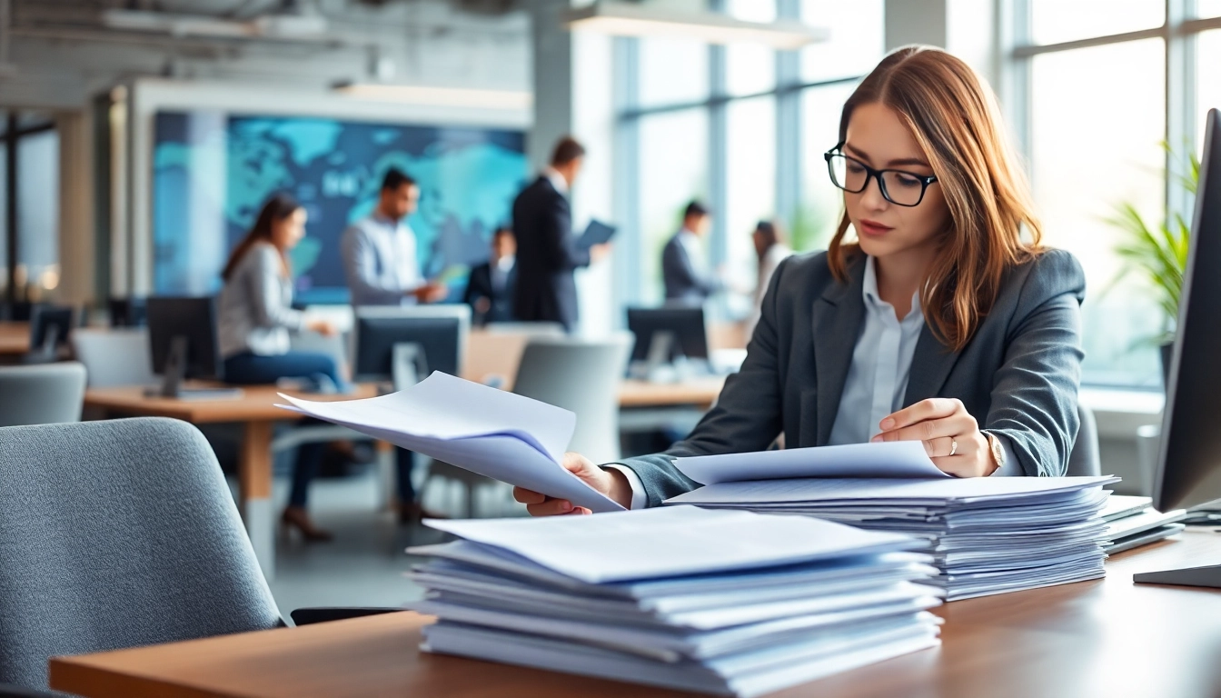 Headhunter IT bewertet Bewerbungen in einem modernen Büro.