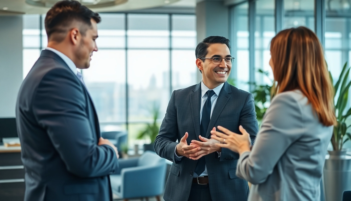 Interaktive Diskussion mit einem Headhunter Schweiz in einem modernen Büro über Karrierechancen.