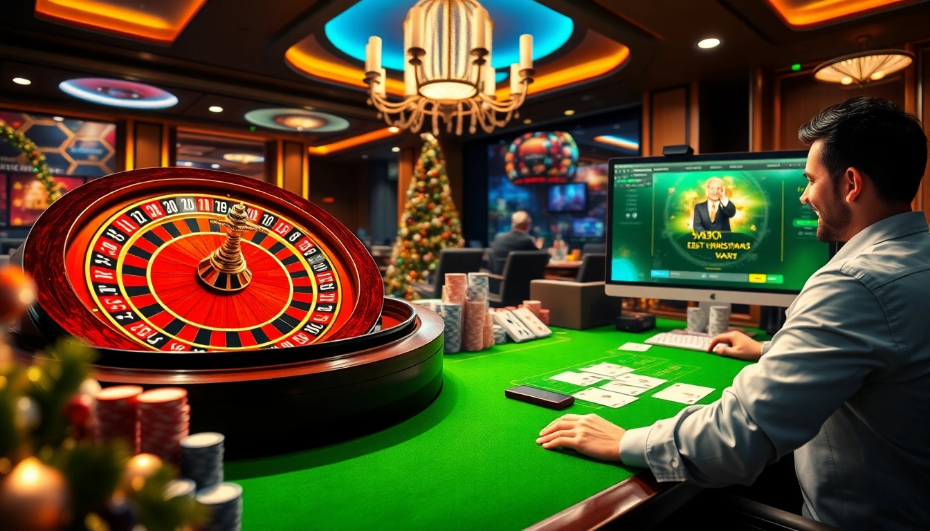 Experience thrilling online gameplay at https://gk88.city/ with vibrant tables, winning poker chips, and festive decor.